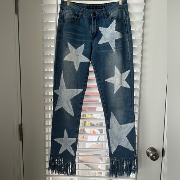Tinseltown Denim - Tinseltown Blue Star-Patterned Fringe Jeans